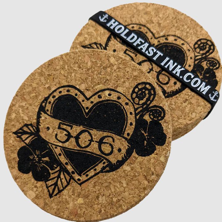 Area Code 506 Heart Tattoo Coasters